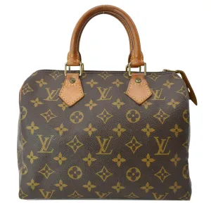 LOUIS VUITTON Speedy 25 Monogram Canvas Satchel Bag Brown