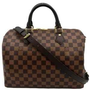 LOUIS VUITTON Speedy 30 Bandouliere Damier Ebene Satchel Bag Brown