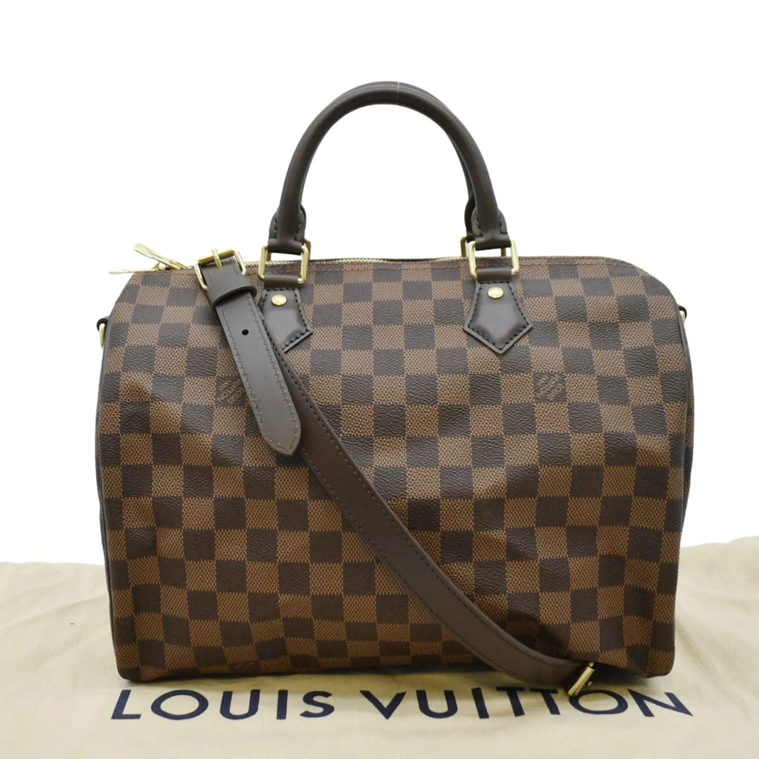 LOUIS VUITTON Speedy 30 Bandouliere Damier Ebene Satchel Bag Brown
