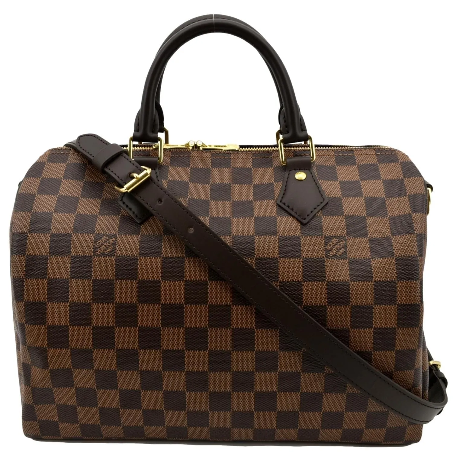 LOUIS VUITTON Speedy 30 Bandouliere Damier Ebene Satchel Bag Brown