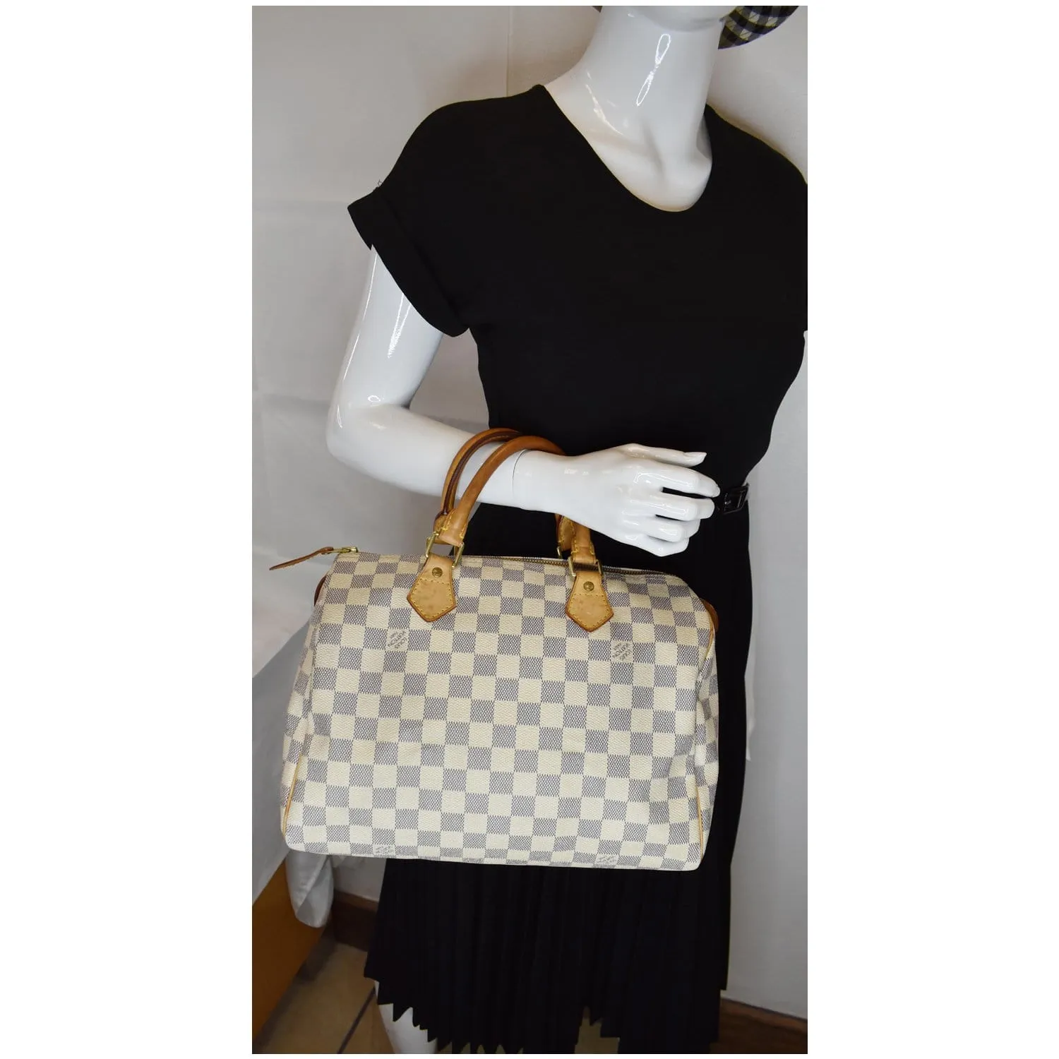 LOUIS VUITTON Speedy 30 Damier Azur Satchel Bag White