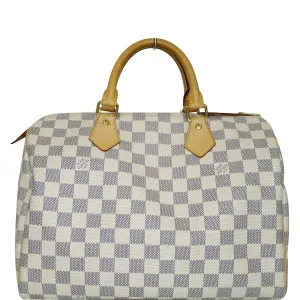 LOUIS VUITTON Speedy 30 Damier Azur Satchel Bag White