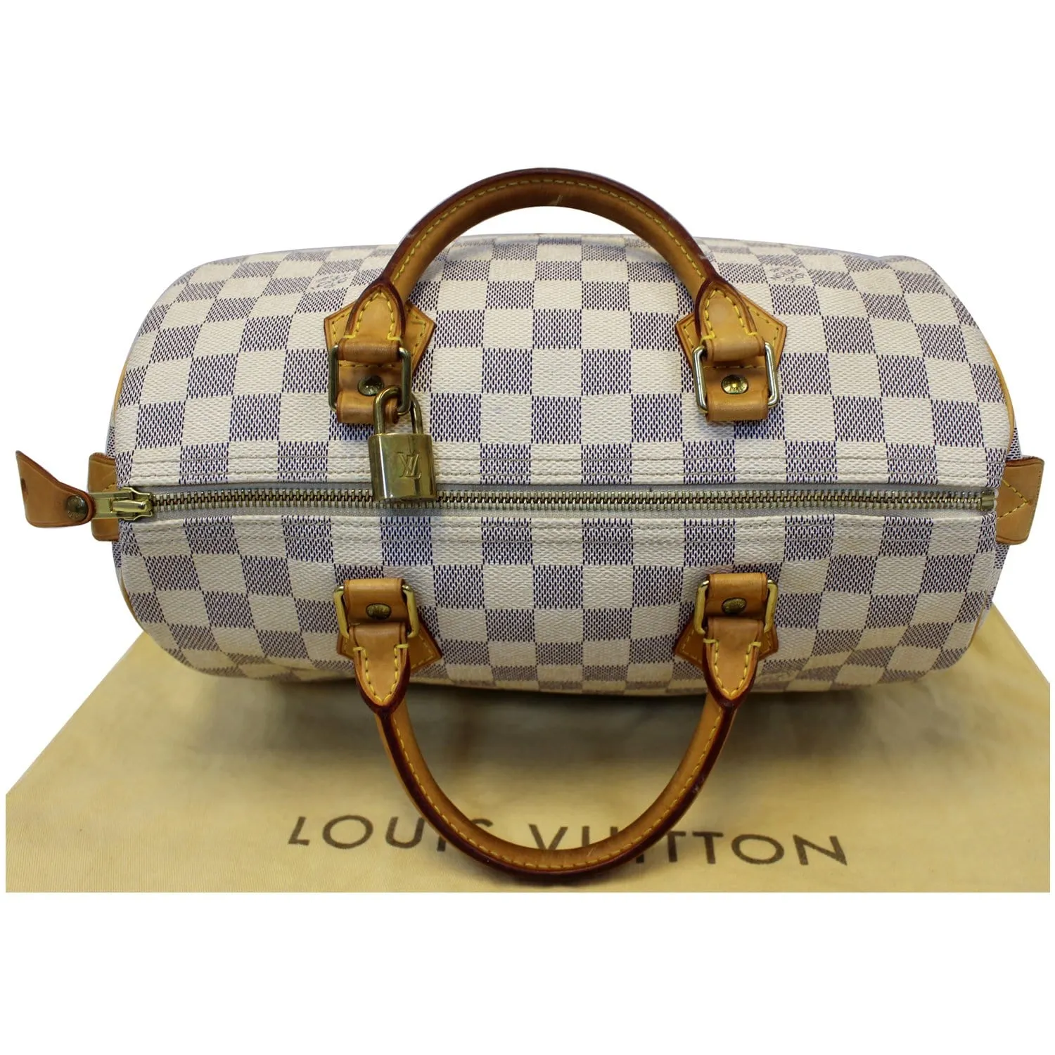 Louis Vuitton Speedy 30 Damier Azur Satchel Bag White