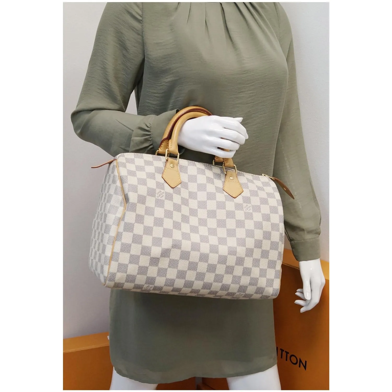 LOUIS VUITTON Speedy 30 Damier Azur Satchel Bag White