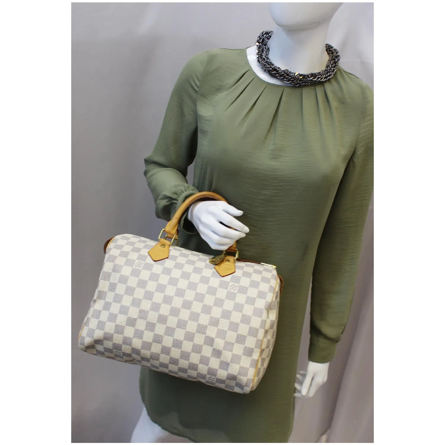 Louis Vuitton Speedy 30 Damier Azur Satchel Bag White