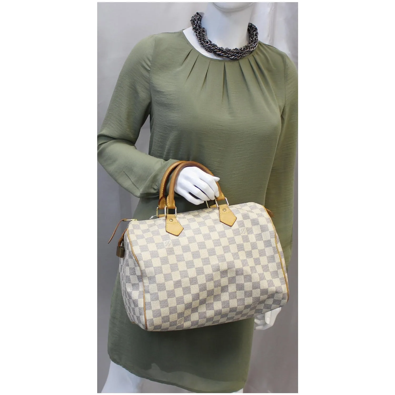 LOUIS VUITTON Speedy 30 Damier Azur Satchel Handbag White