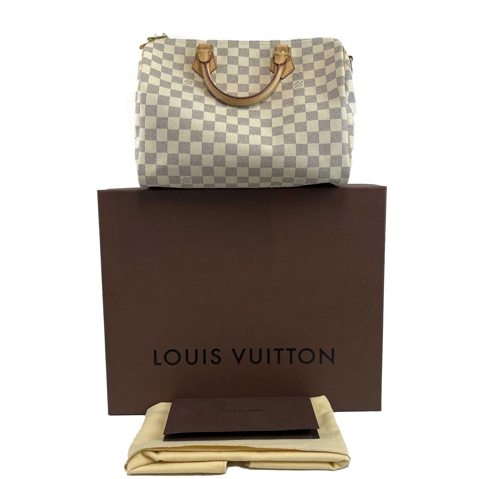 Louis Vuitton Speedy 30 Damier Azur White Handbag New w/ Box White