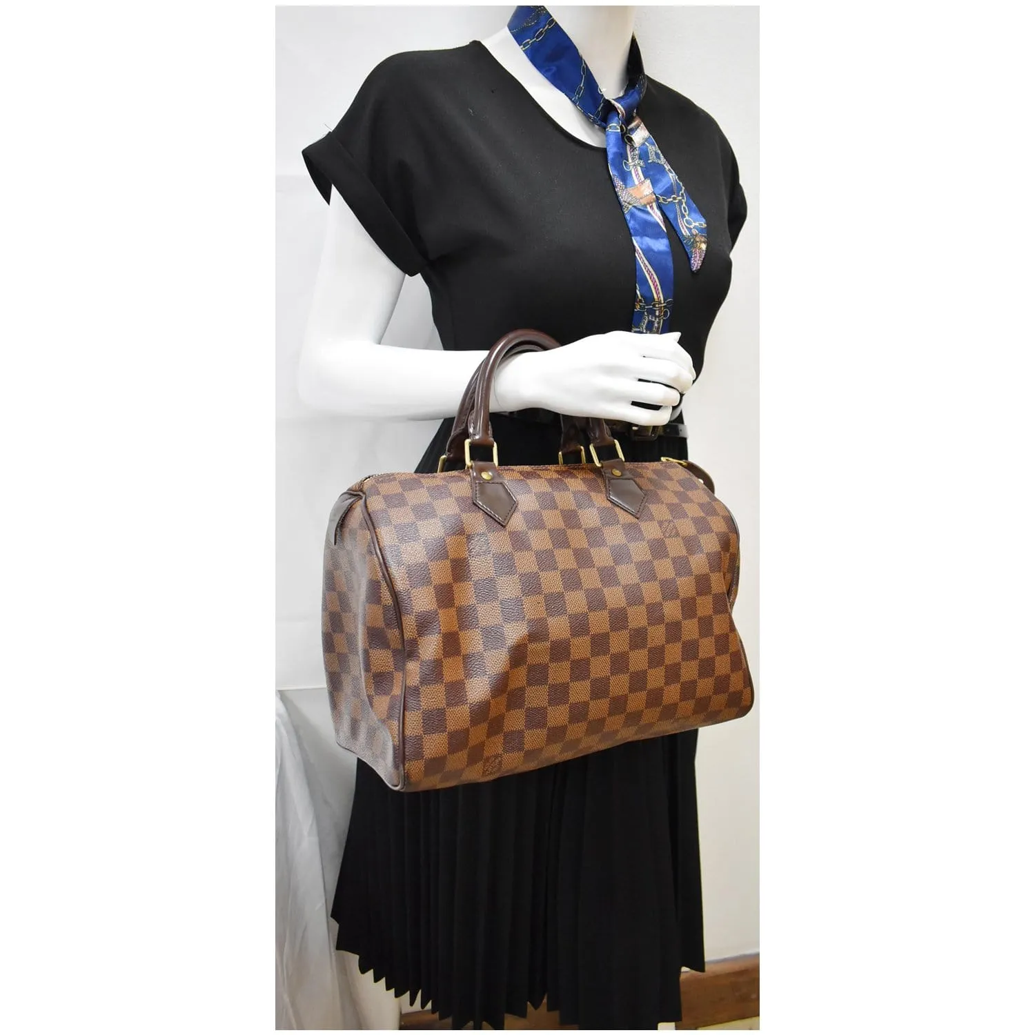 LOUIS VUITTON Speedy 30 Damier Ebene Satchel Bag Brown