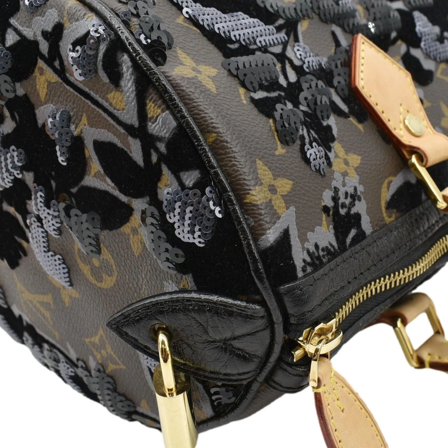 LOUIS VUITTON Speedy 30 Fleur De Jais Monogram Sequins Satchel Bag Black