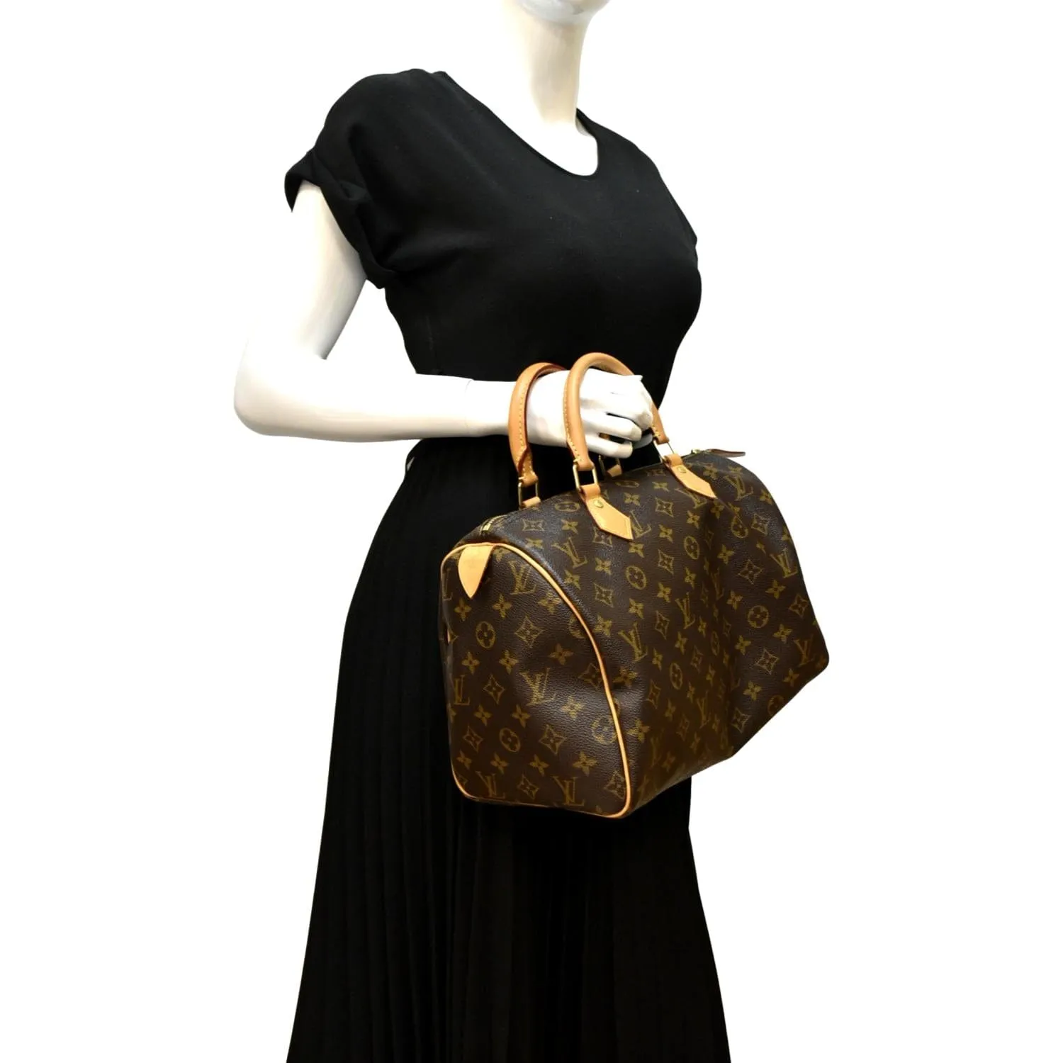 LOUIS VUITTON Speedy 30 Monogram Canvas Satchel Bag Brown
