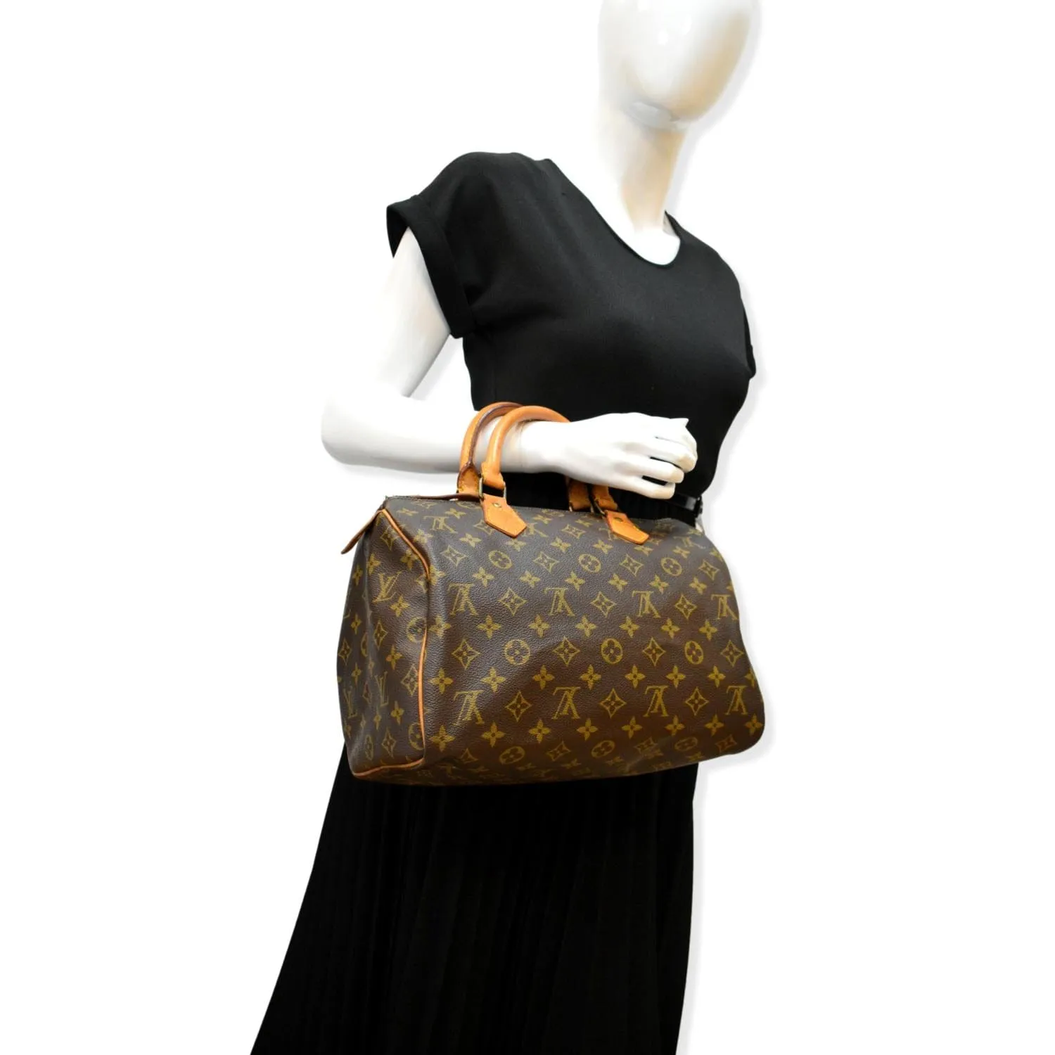 LOUIS VUITTON Speedy 30 Monogram Canvas Satchel Bag Brown