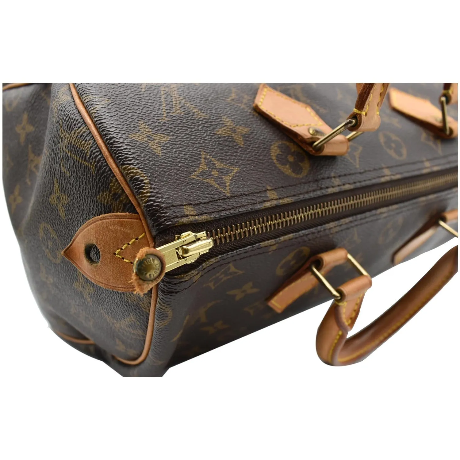 LOUIS VUITTON Speedy 30 Monogram Canvas Satchel Bag Brown