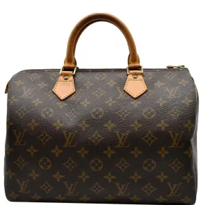 LOUIS VUITTON Speedy 30 Monogram Canvas Satchel Bag Brown