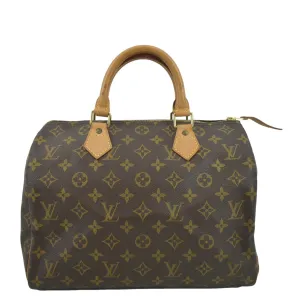 LOUIS VUITTON Speedy 30 Monogram Canvas Satchel Bag Brown