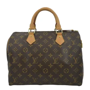 LOUIS VUITTON Speedy 30 Monogram Canvas Satchel Bag Brown