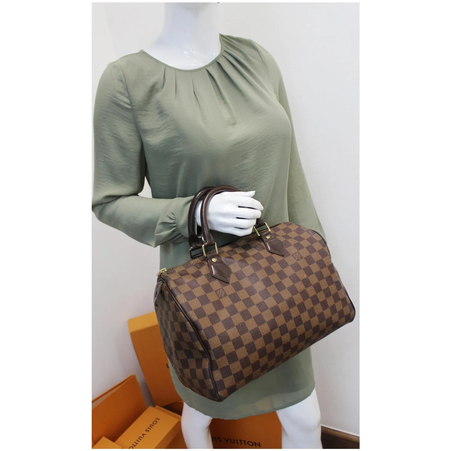 LOUIS VUITTON Speedy 35 Damier Ebene Satchel Bag Brown
