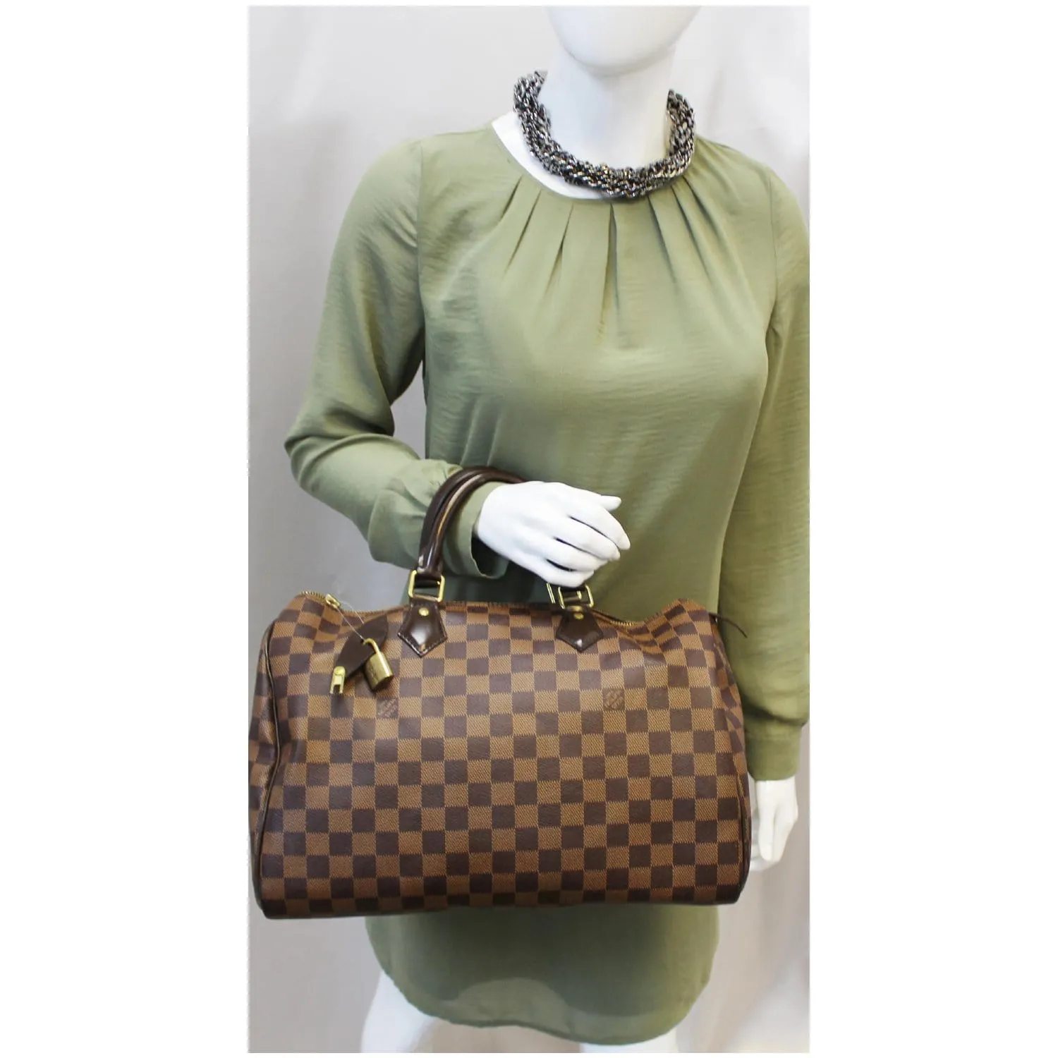 LOUIS VUITTON Speedy 35 Damier Ebene Satchel Bag Brown