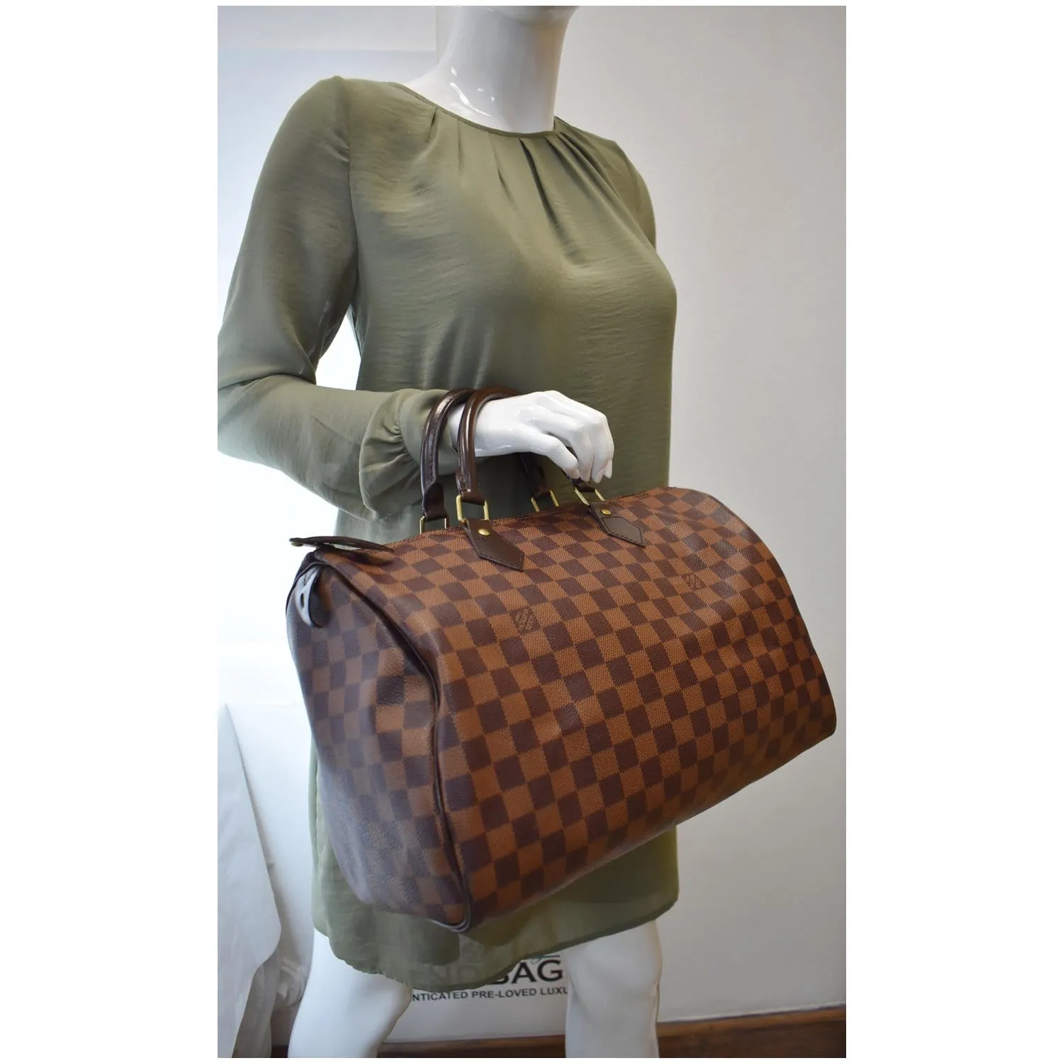 LOUIS VUITTON Speedy 35 Damier Ebene Satchel Bag Brown