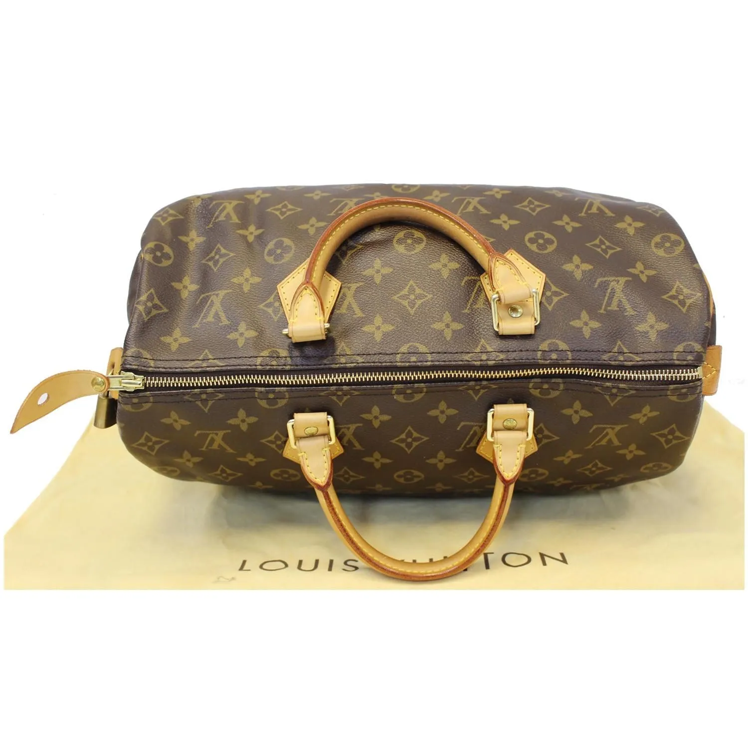 LOUIS VUITTON Speedy 35 Monogram Canvas Satchel Bag Brown