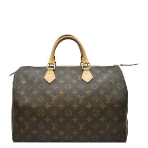 LOUIS VUITTON Speedy 35 Monogram Canvas Satchel Bag Brown