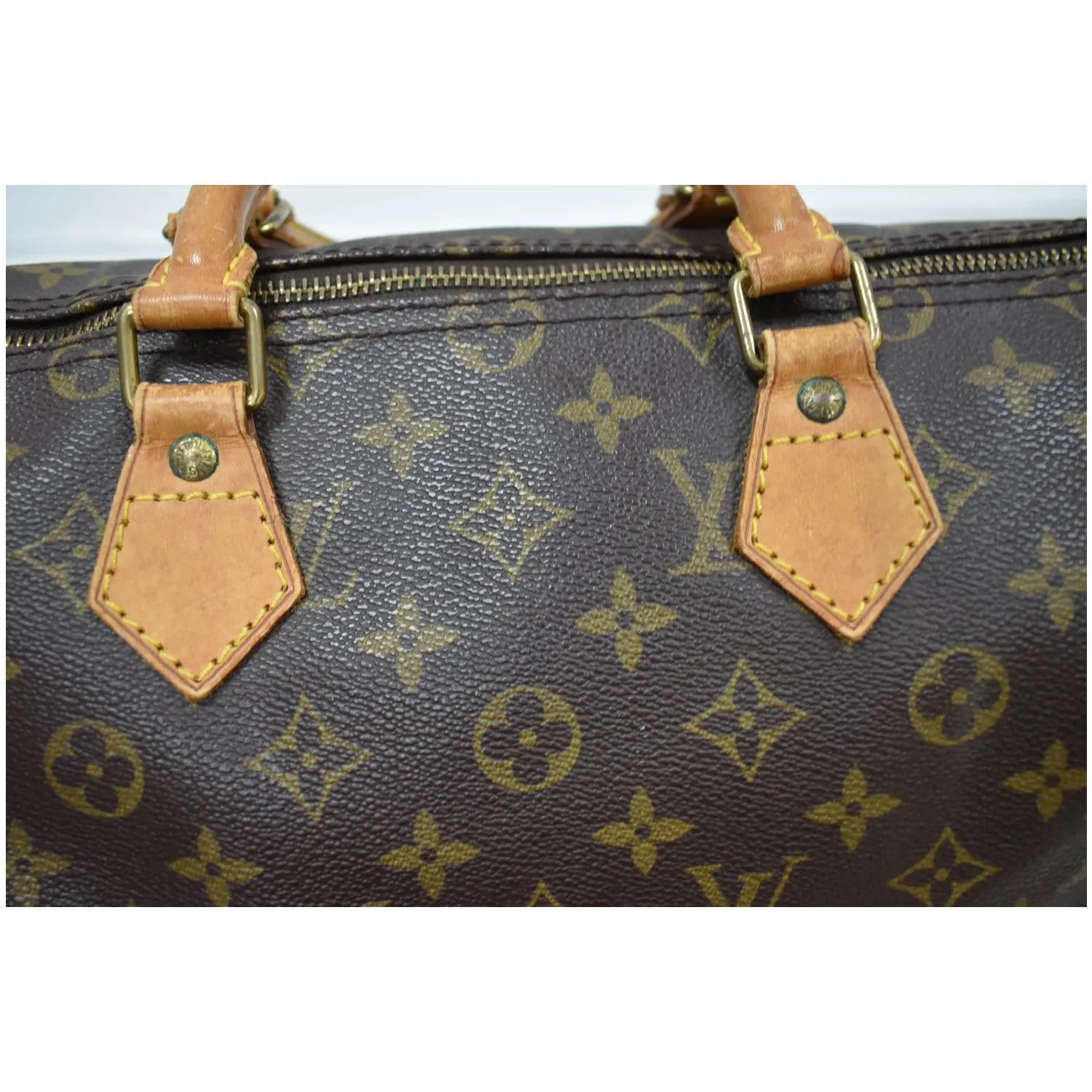 LOUIS VUITTON Speedy 35 Monogram Canvas Satchel Bag Brown