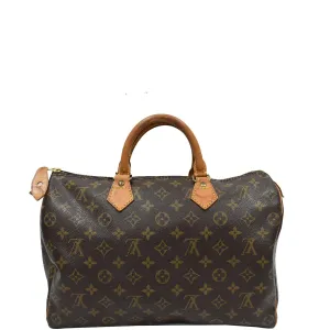 LOUIS VUITTON Speedy 35 Monogram Canvas Satchel Bag Brown
