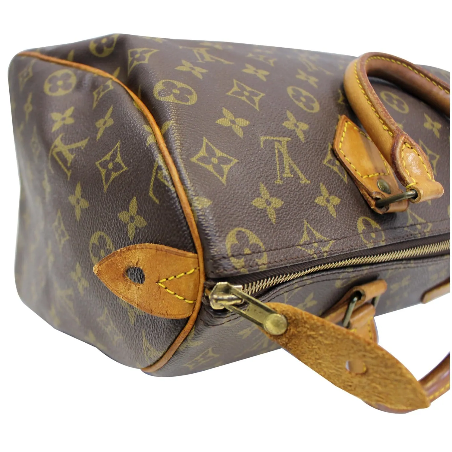 LOUIS VUITTON Speedy 35 Monogram Canvas Satchel Bag Brown