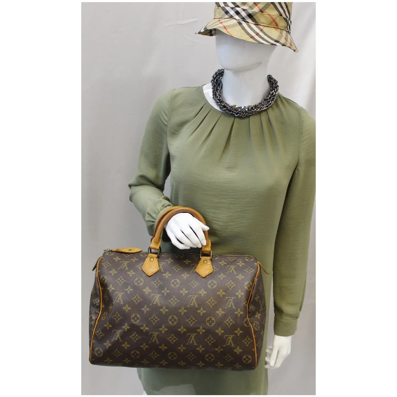 LOUIS VUITTON Speedy 35 Monogram Canvas Satchel Bag Brown