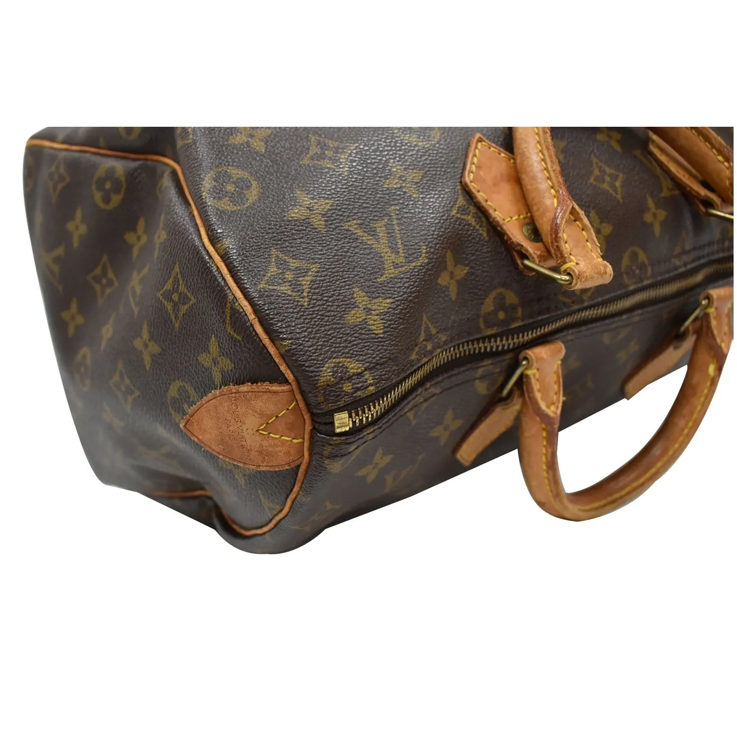 LOUIS VUITTON Speedy 35 Monogram Canvas Satchel Bag Brown
