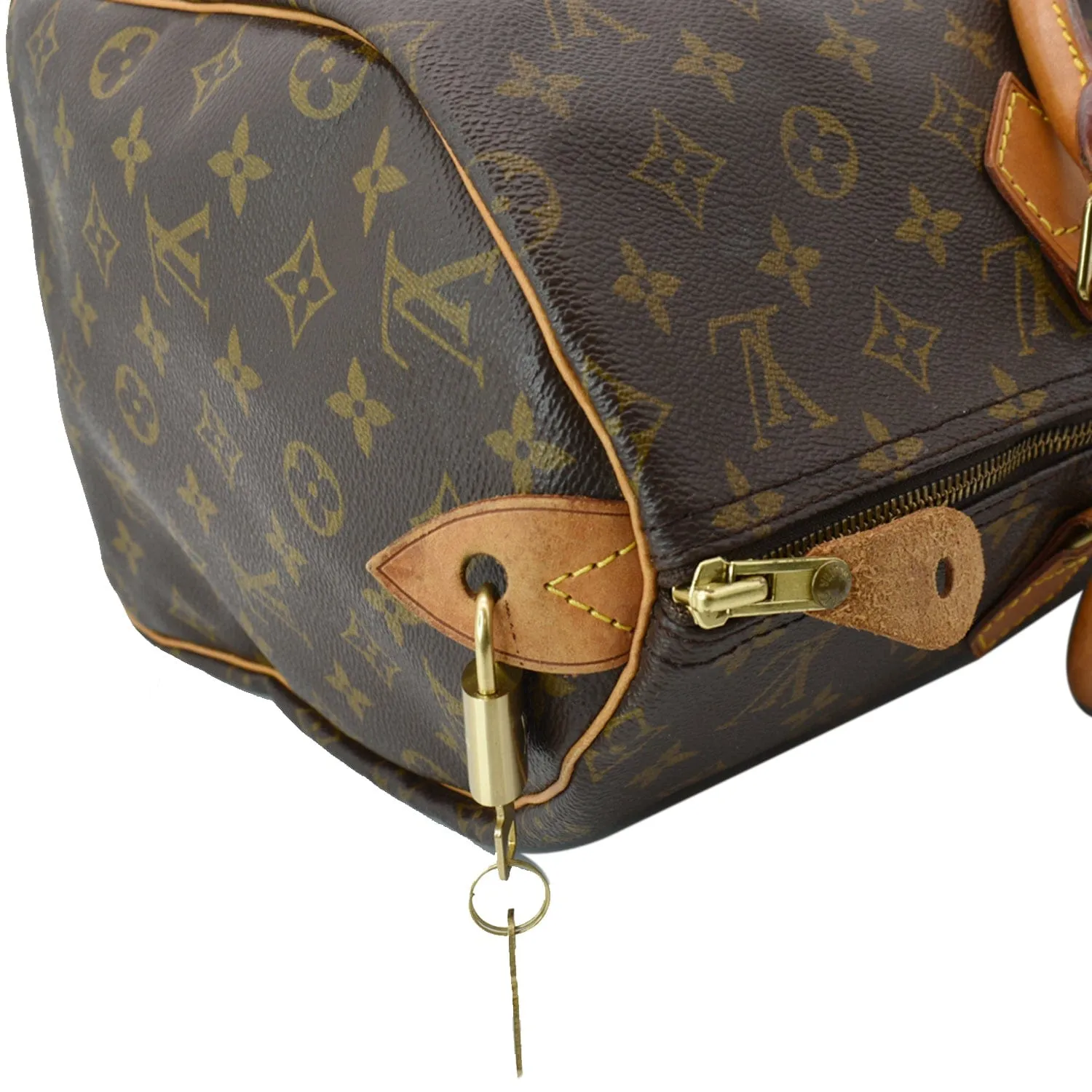 LOUIS VUITTON Speedy 40 Monogram Canvas Satchel Bag Brown