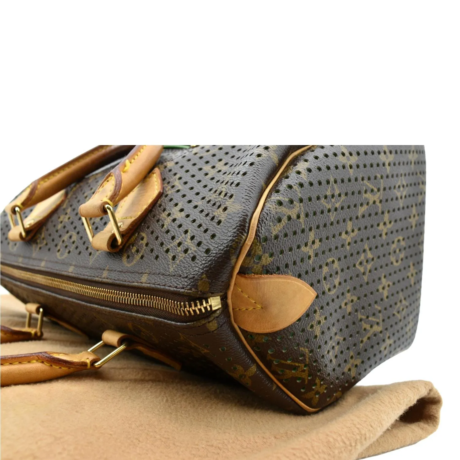 LOUIS VUITTON Speedy Monogram Perforated Satchel Bag Brown