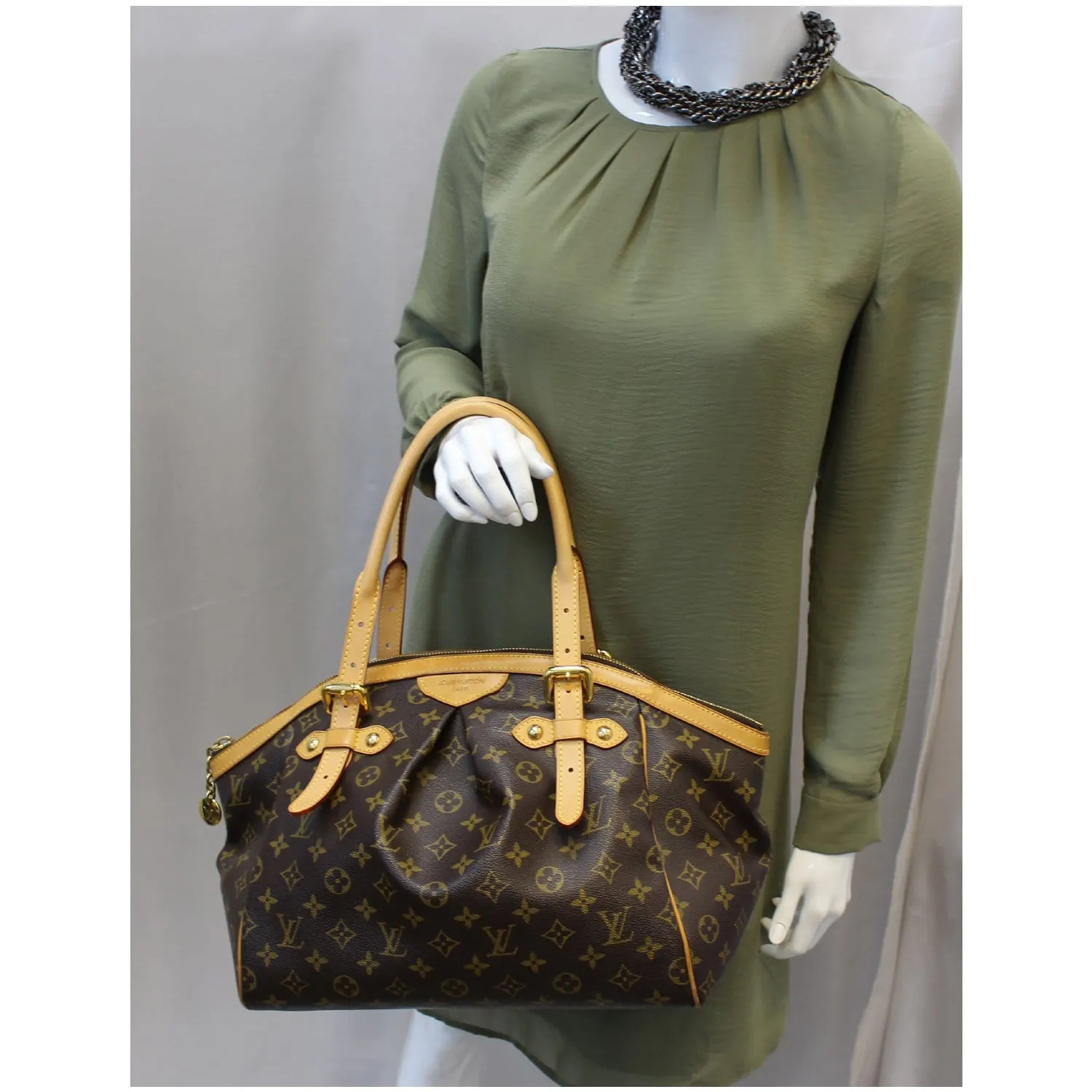 LOUIS VUITTON Tivoli GM Monogram Canvas Shoulder Satchel Bag Brown