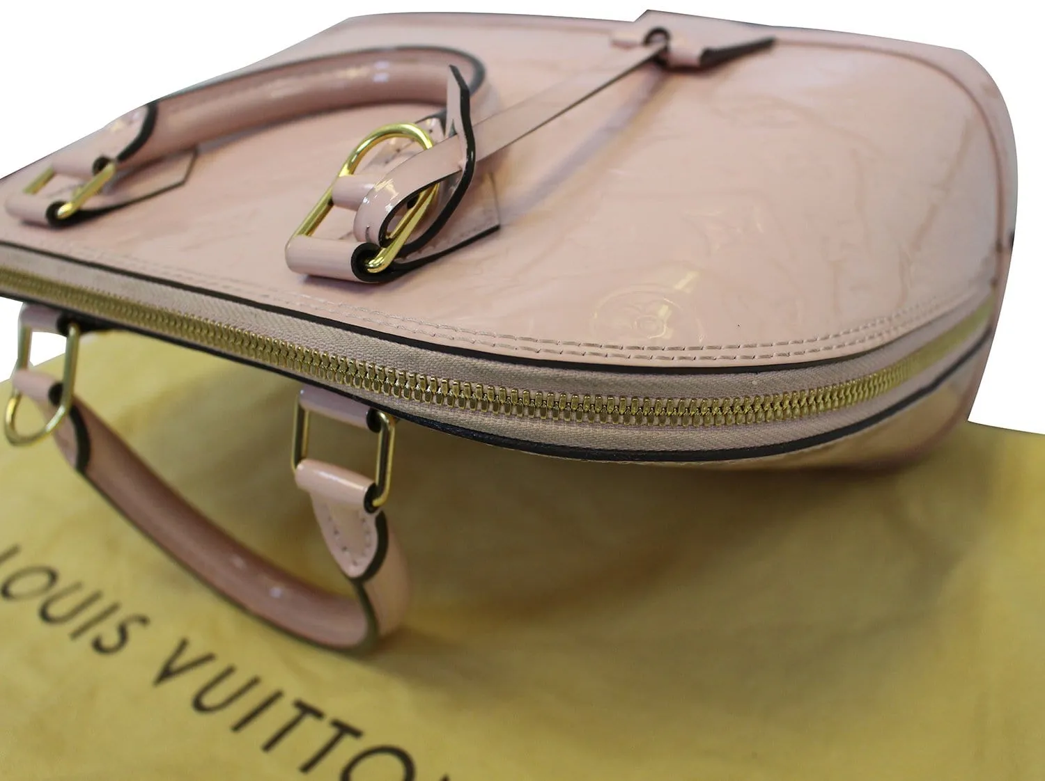 LOUIS VUITTON Vernis Leather Alma PM Rose Ballerine Satchel Bag