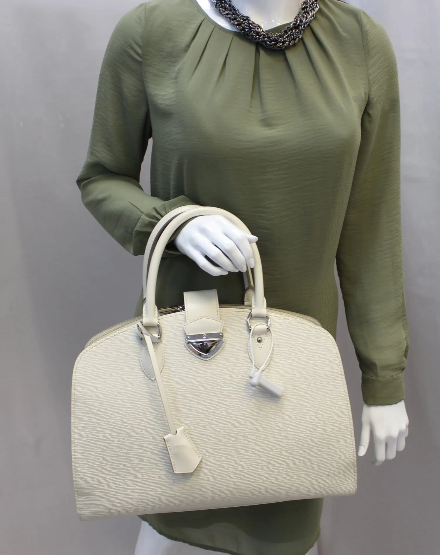 LOUIS VUITTON White Epi Leather Pont-Neuf GM Satchel Bag