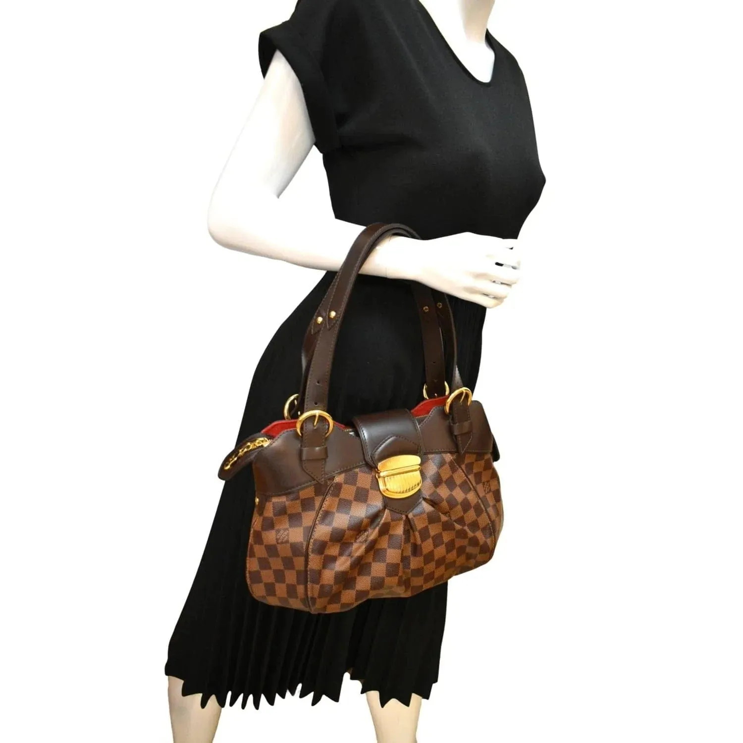 LOUIS VUITTON Women Sistina PM Damier Ebene Shoulder Bag Brown