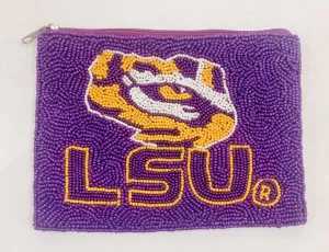 LSU TIGER EYE BEADED POUCH