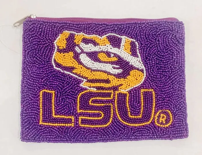 LSU TIGER EYE BEADED POUCH