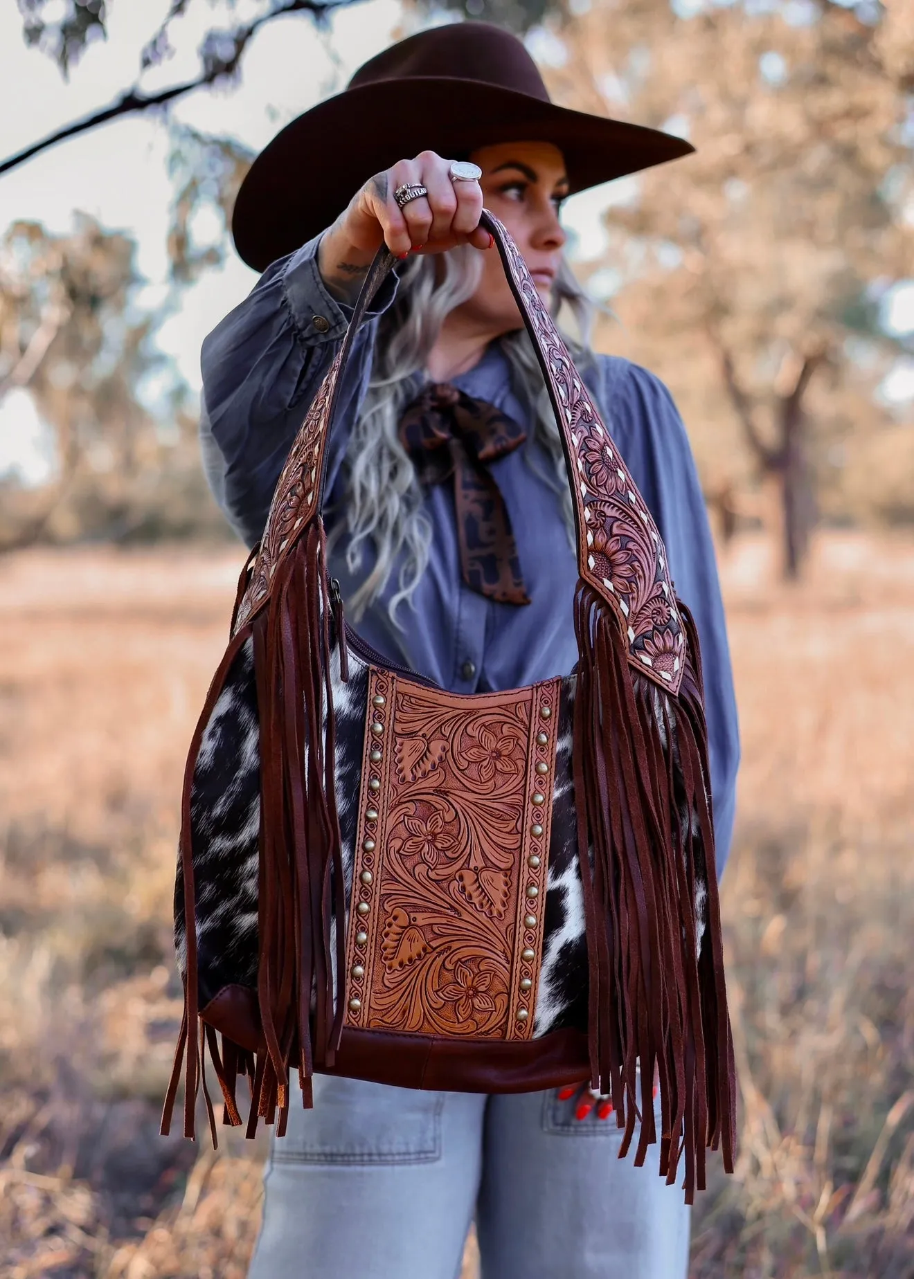 Macy Tooled Leather Cowhide Bag