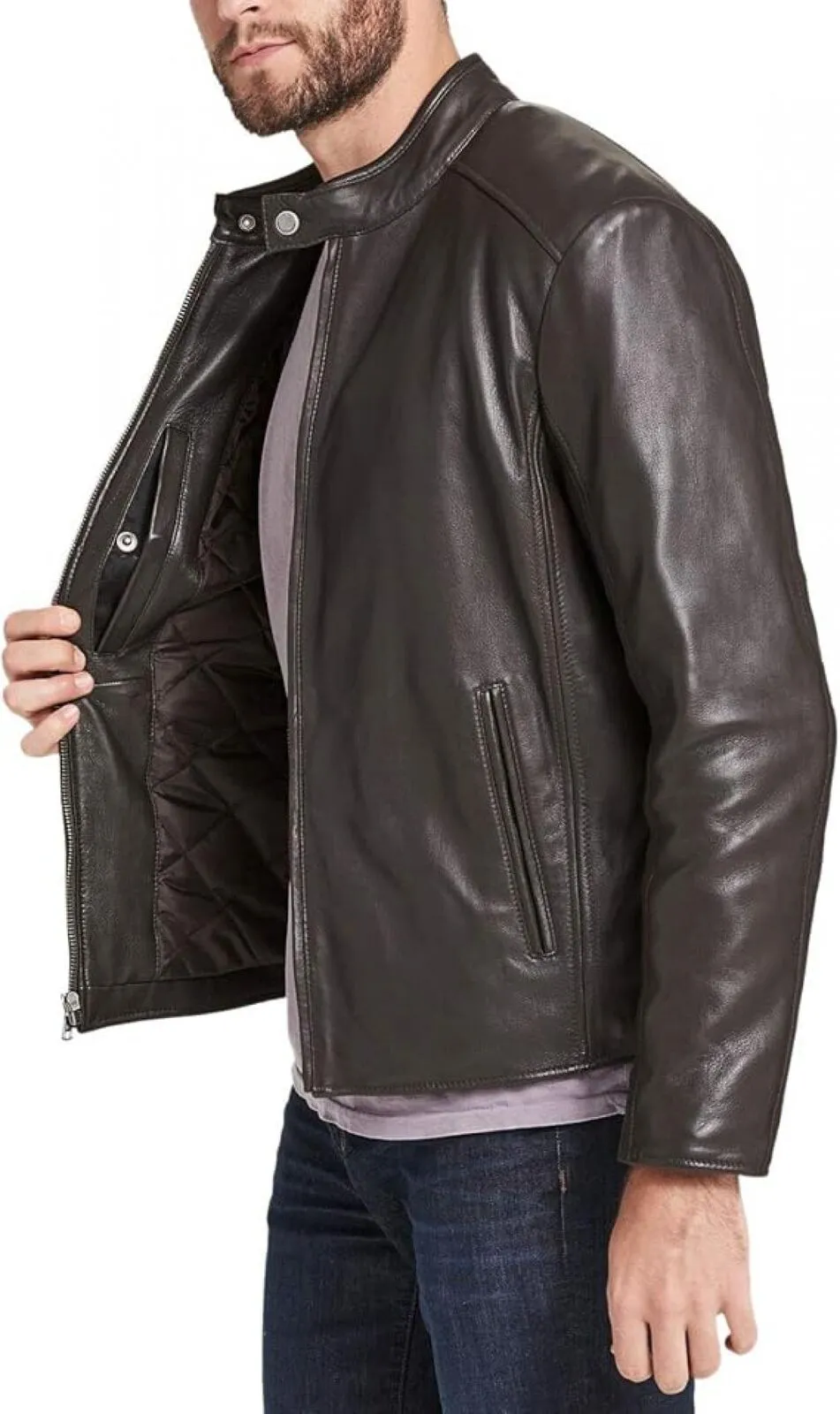 Marc New York By Andrew Marc Men's Leather Moto Jacket Espresso Dark Brown M