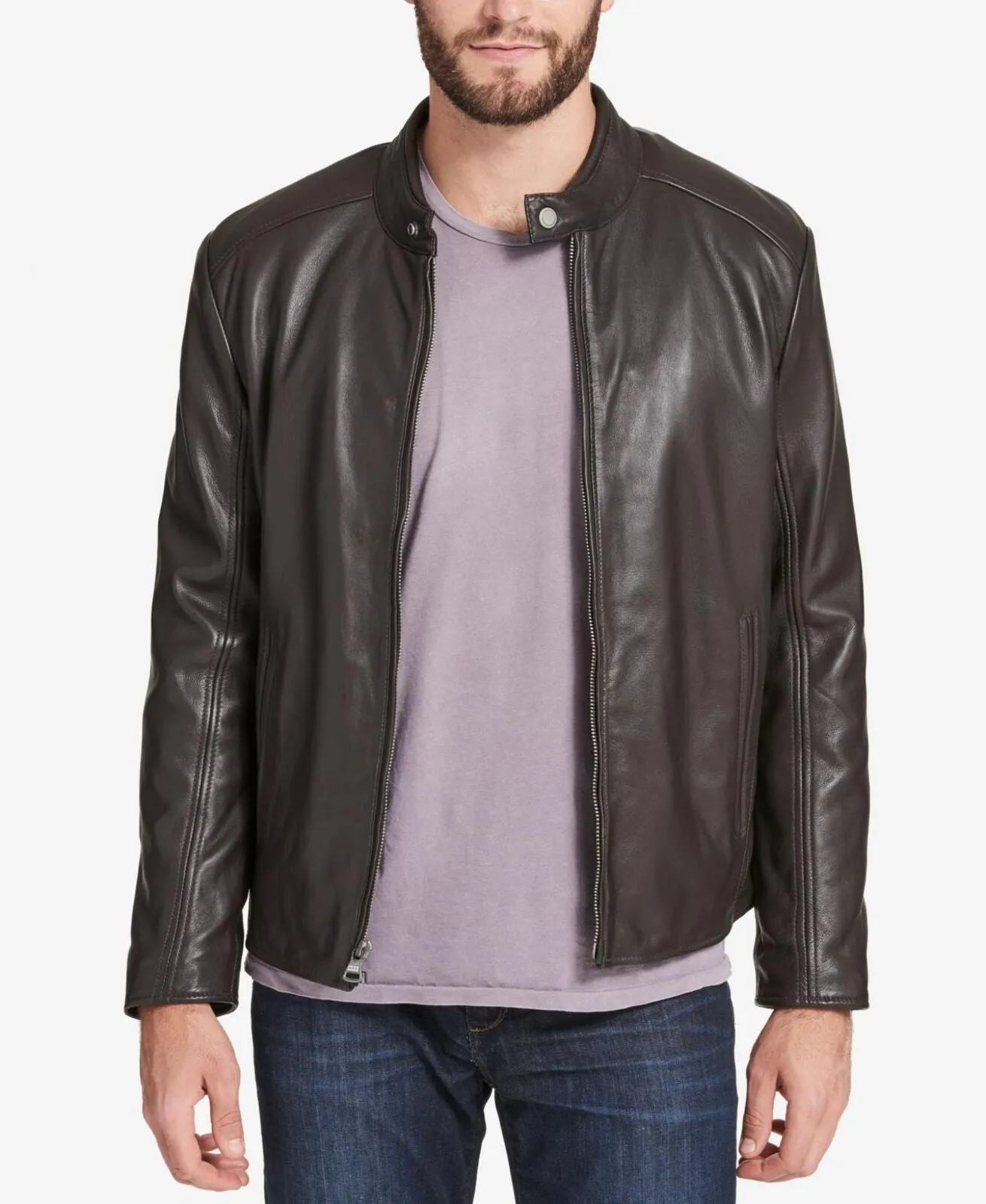 Marc New York By Andrew Marc Men's Leather Moto Jacket Espresso Dark Brown M