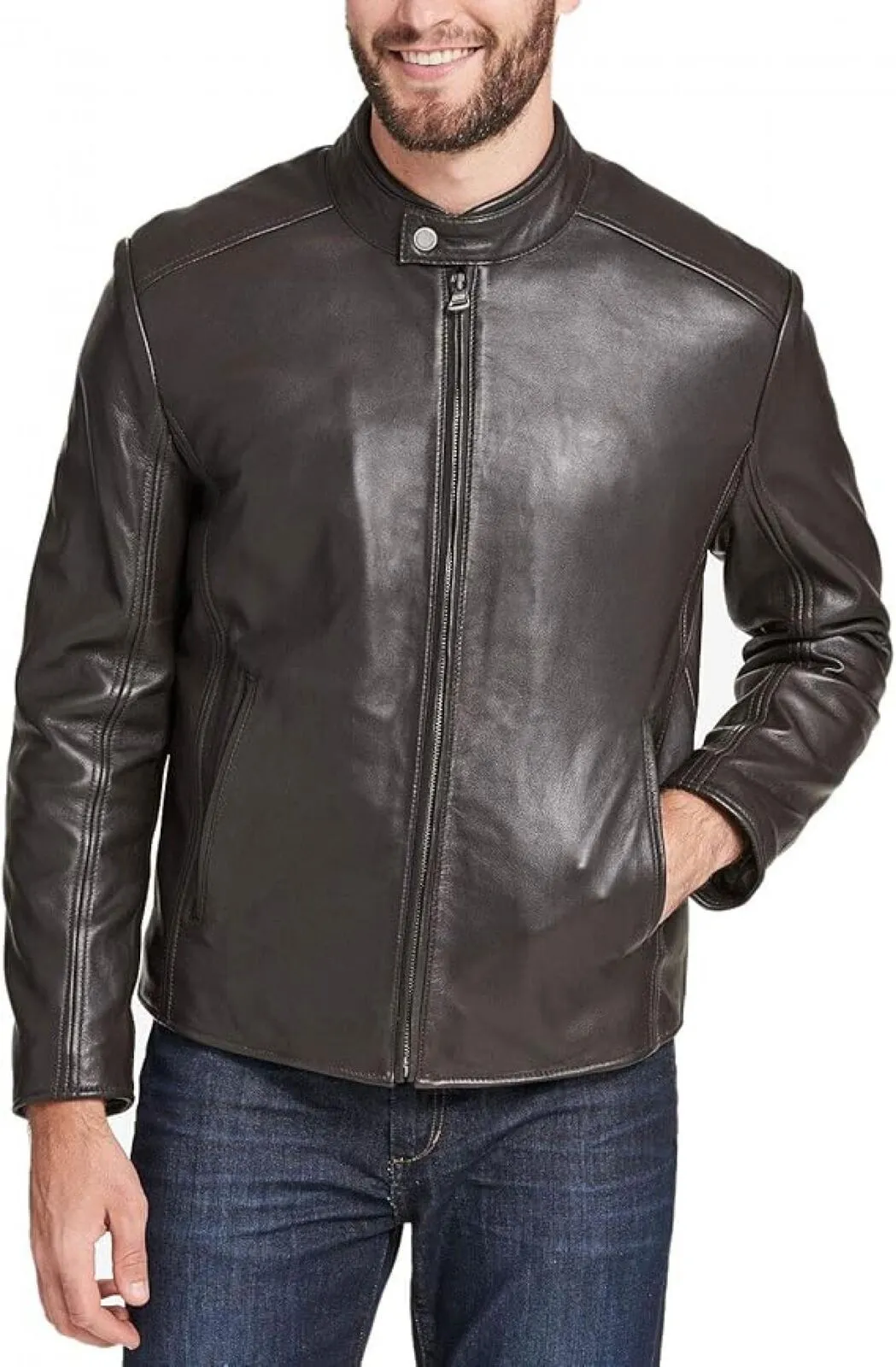 Marc New York By Andrew Marc Men's Leather Moto Jacket Espresso Dark Brown M