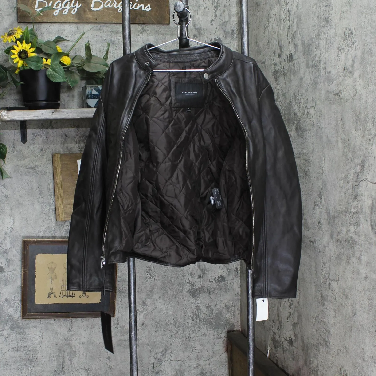 Marc New York By Andrew Marc Men's Leather Moto Jacket Espresso Dark Brown M