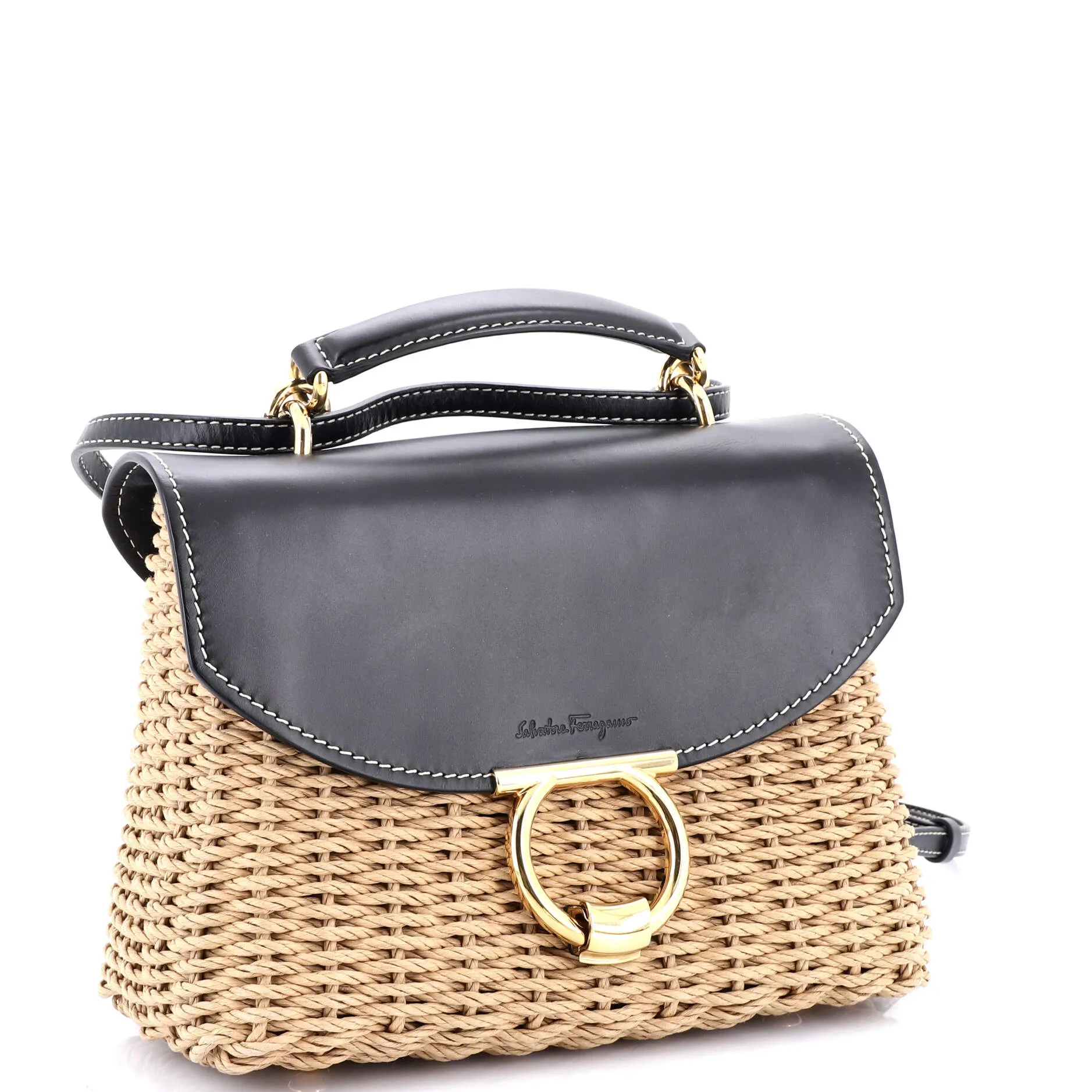 Margot Satchel Wicker with Leather Small