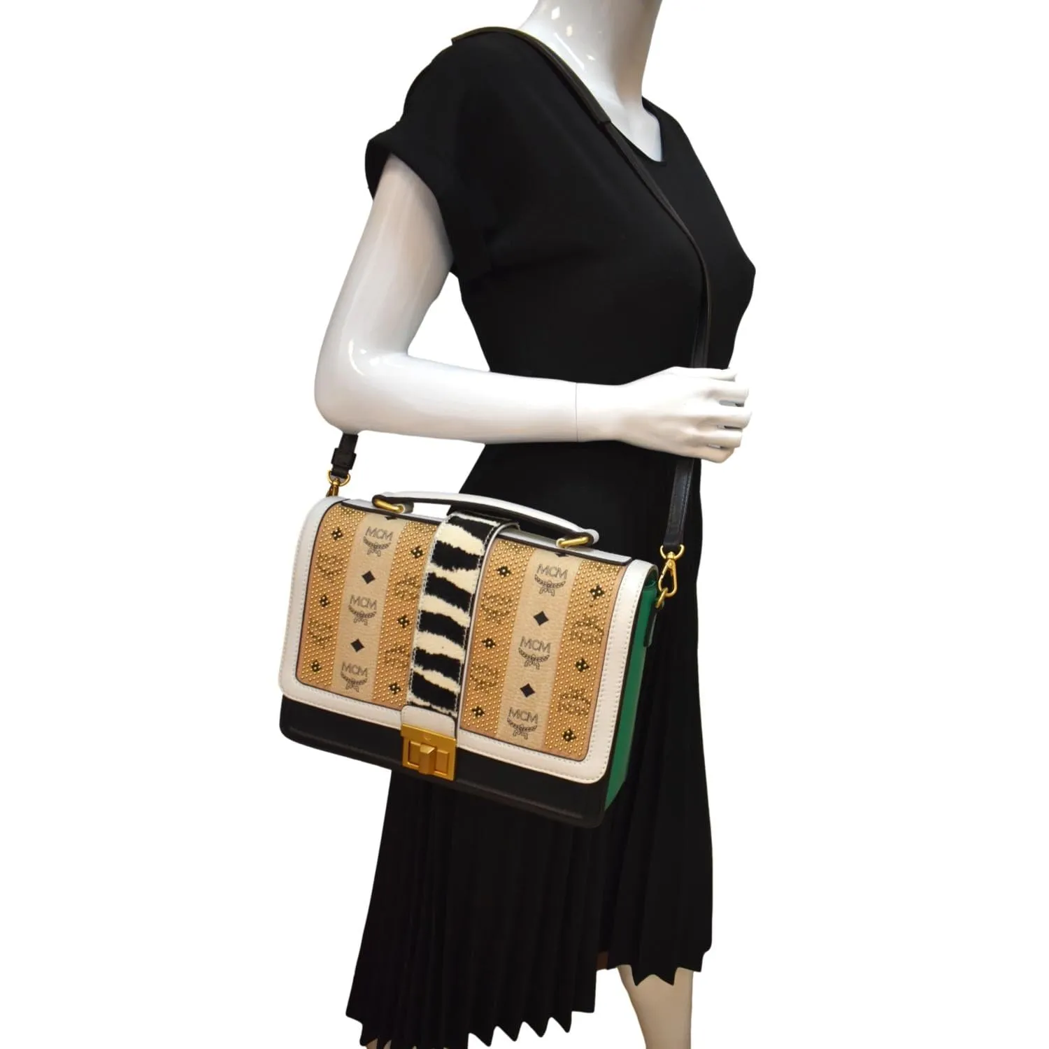 MCM Little Veronika Visetos Canvas Leather Top Handle Satchel Bag Multicolor