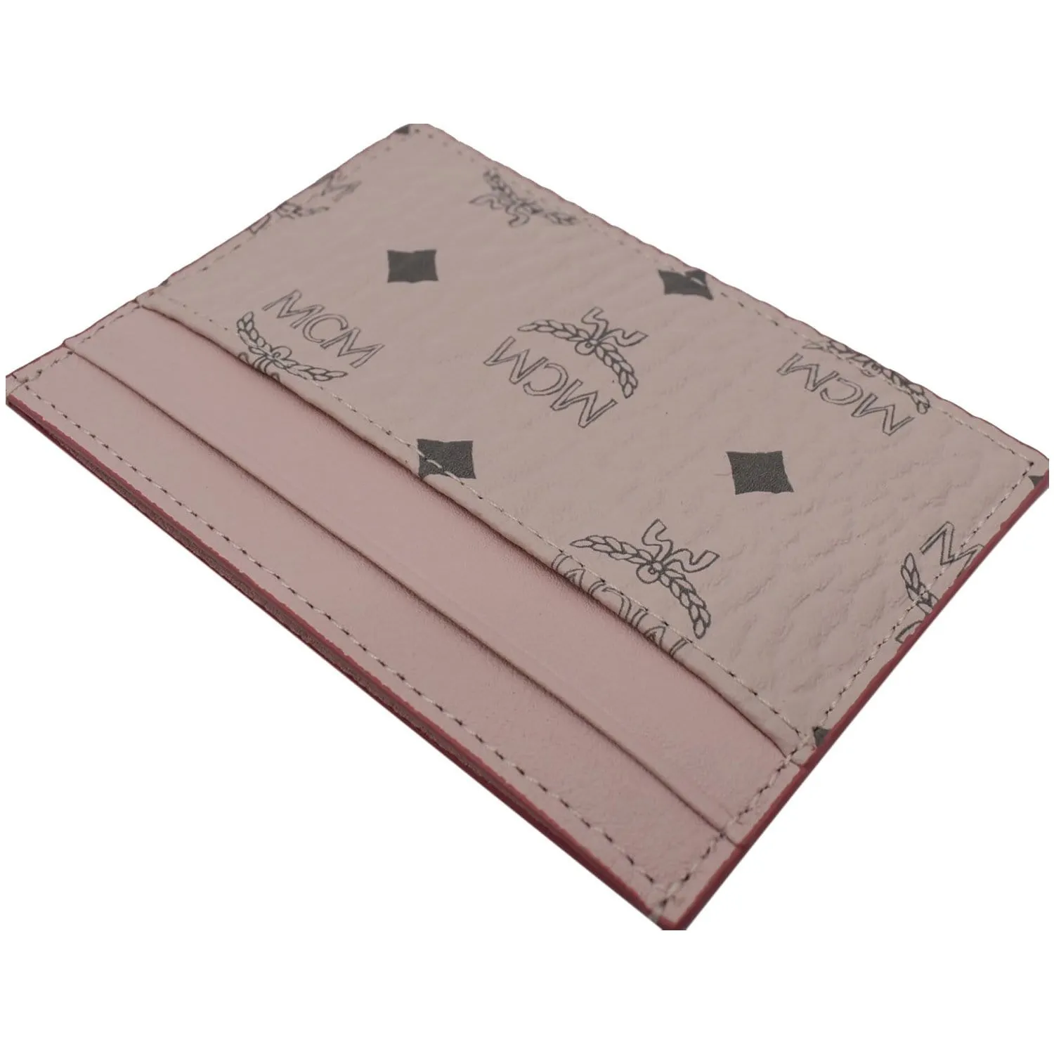 MCM Mini Visetos Monogram Canvas Card Holder Pink