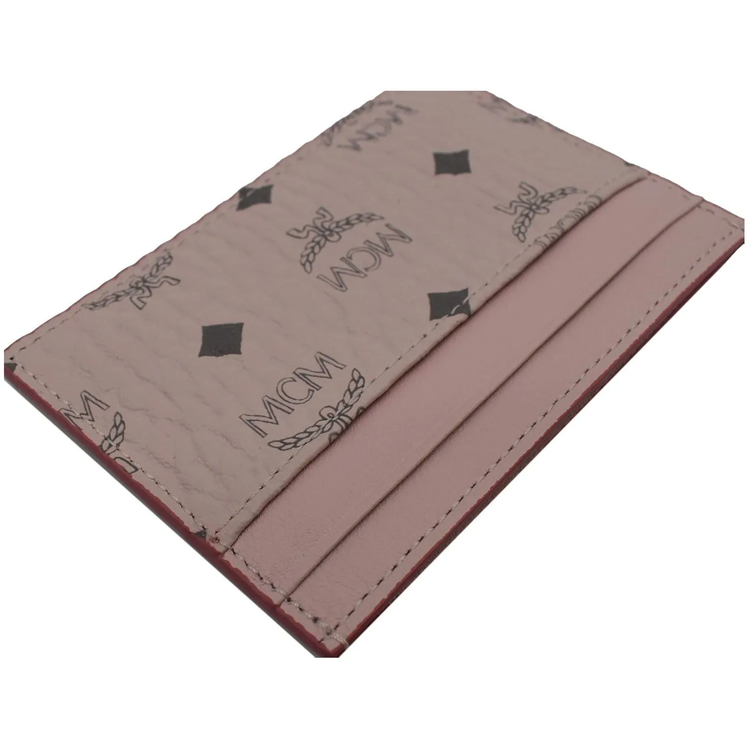MCM Mini Visetos Monogram Canvas Card Holder Pink
