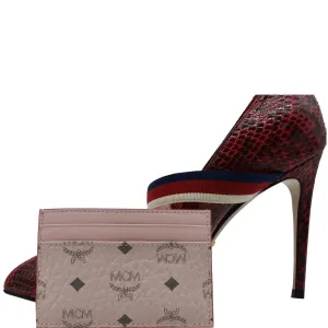 MCM Mini Visetos Monogram Canvas Card Holder Pink