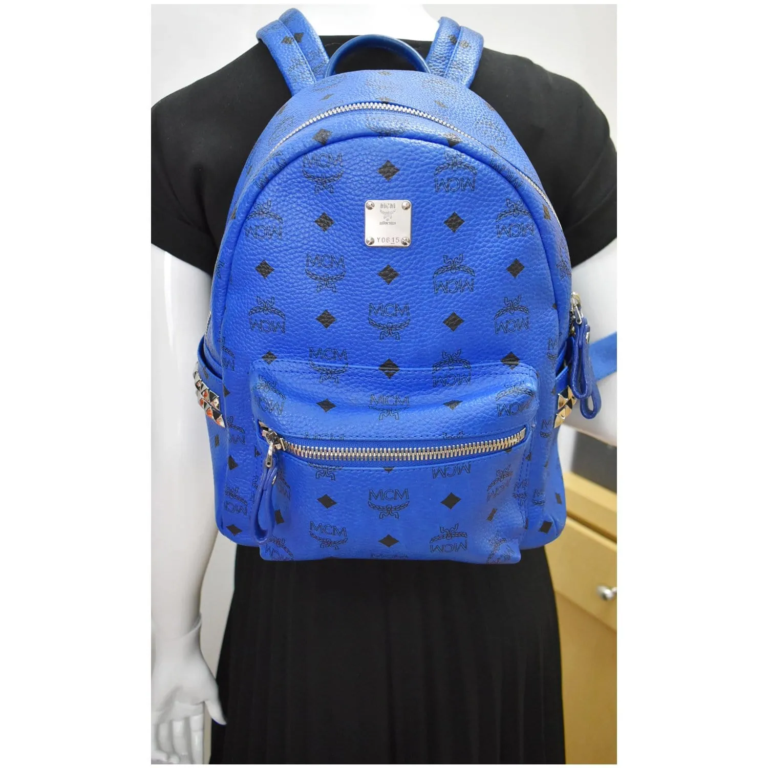MCM Stark Classic Small Visetos Canvas Backpack Bag Blue