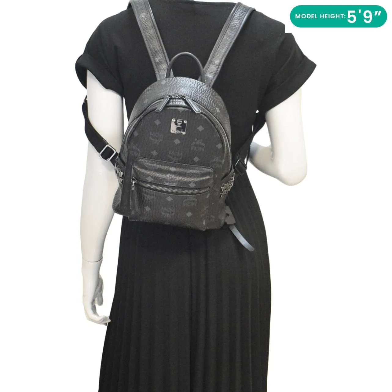 MCM Stark Side Stud Visetos Canvas Backpack Bag Black