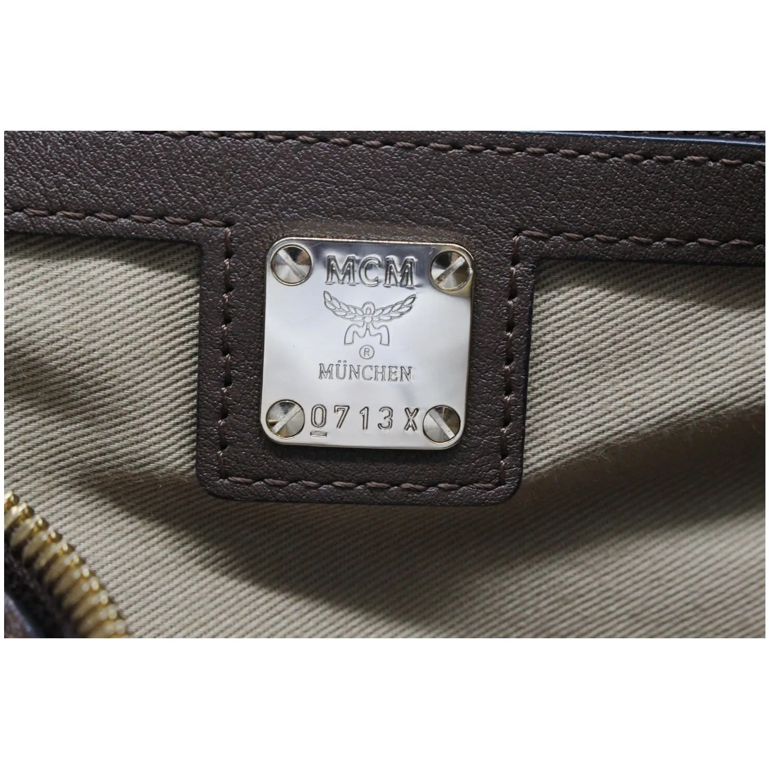 MCM Visetos Essential Leather Boston Bag Chocolate Brown
